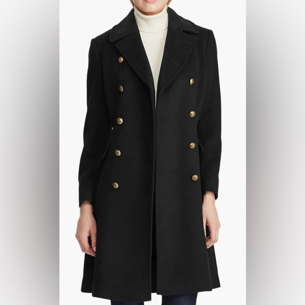 Lauren Ralph Lauren Military Skirted Wool Blend Coat, green